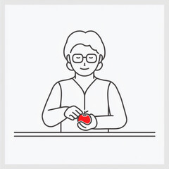 Elderly woman peeling red apple in kitchen during apple harvest season  