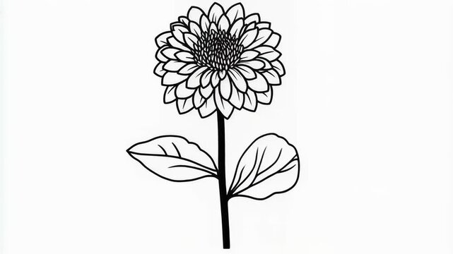Elegant single chrysanthemum blossom drawing in black and white line art