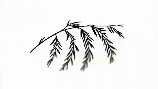 Monochrome Willow Branch Illustration with Minimalist Design on a White Background