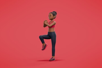 A girls character stretching with the background, isolated scene on a background.