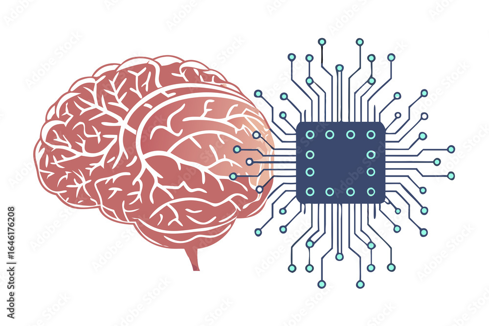 Aufkleber human brain connected to advanced computer chip representing artificial intelligence