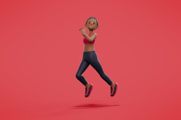 A girls character stretching with the background, isolated scene on a background.