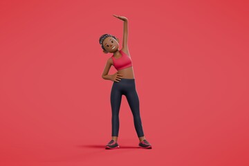 A girls character stretching with the background, isolated scene on a background.