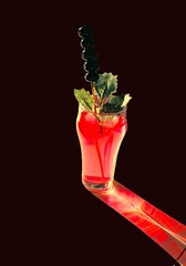 red cocktail with ice