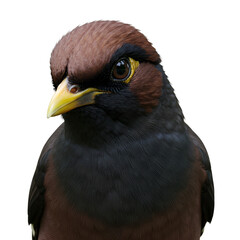 Black bird with yellow beak sitting naturally dark feathered wildlife