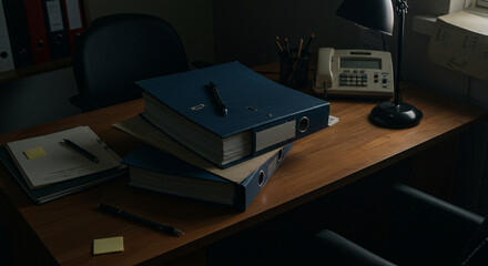 top view of wide whot with vintage 1980s office vintage look and dark ambience