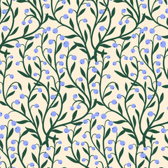 Vector seamless floral pattern with blueberry and leaves. For branding, design, textile, decoration.