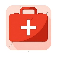 Obraz premium Red and white medical box with a first aid cross symbol on a suitcase-style kit