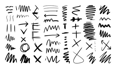 Hand drawn abstract shapes and symbols collection arrow black