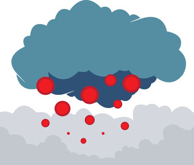 Illustration of air pollution with toxic cloud and harmful red particles representing environmental contamination