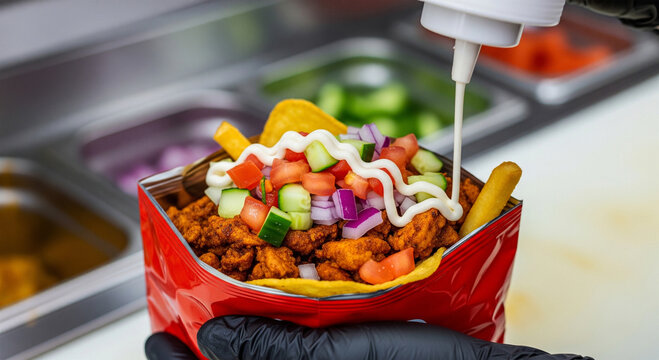 Loaded "Walking Taco" BYOB or Street Food Dish with Meat and Fresh Toppings