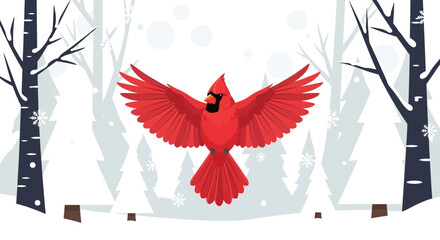 Fototapeta premium Vibrant Cardinal in a Winter Wonderland: A Colorful Forest Illustration