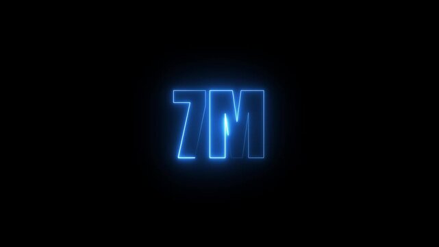 Glowing neon blue 7 million achievement celebration on black background.7M celebration neon text animation 4k video. Followers, like, subscribe, 1 light, Motiongraphic video in black background.
