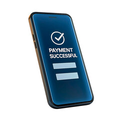 Isolated smartphone with a successful payment confirmation on the screen, 3D illustration of a mobile banking app with a checkmark icon, a modern fintech concept of secure approved online transaction