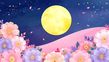 Floral moonlit night landscape