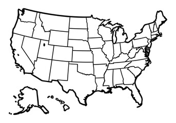 Fototapeta premium Vector art of outline map of the united states of america isolated on white background