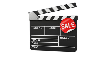 Naklejka premium Isolated film clapperboard with sale sticker on white background