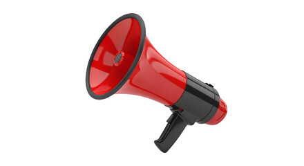 Isolated red megaphone tilted upward on white background