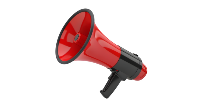 Isolated red megaphone tilted upward on white background - Powered by Adobe