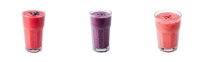 Refreshing smoothie variety showcase in a bright kitchen setting vibrant colors and textures for fun healthy living. Set cut out PNG