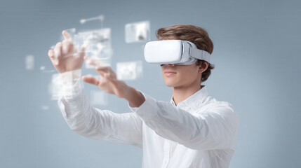 teenage gamer immersed in virtual reality world seamlessly interacting with ai translator