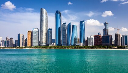 Naklejka premium Modern city skyline on a sunny day