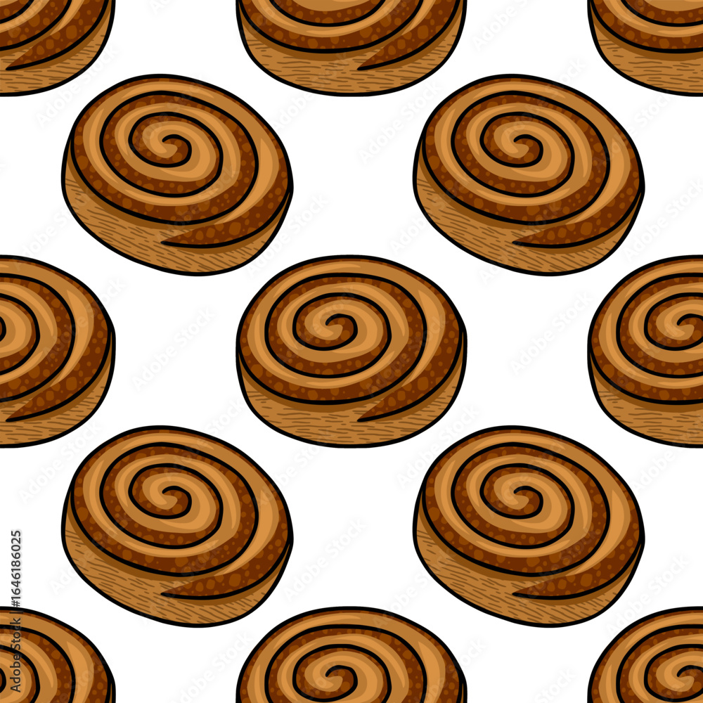 Aufkleber seamless vector pattern of hand-drawn cinnamon rolls with textured surface and brown shades, creatin