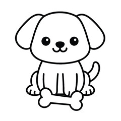 Obraz premium Playful Pup: A cute cartoon-style puppy with endearing eyes and a joyful grin sits proudly with a bone, perfect for any children's design or animal-themed project. 