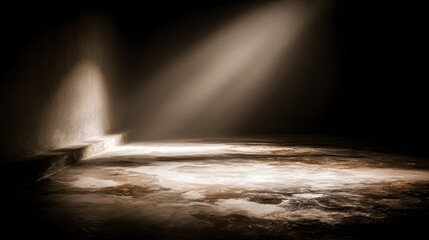 Obraz premium Dramatic spotlight illuminates a textured floor and wall.