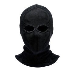 A black knit balaclava for winter and cold weather, a face mask symbolizing crime and protest, anonymous headwear for a robber or special forces