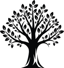 Obraz premium Black and white tree silhouette with leaves graphic