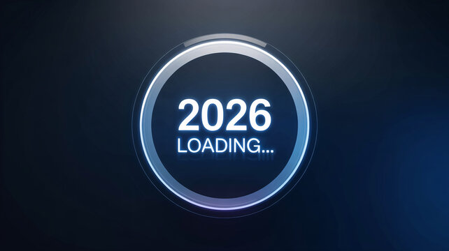 Loading new year 2026 with futuristic progress symbol, anticipation of future success and innovation - Powered by Adobe