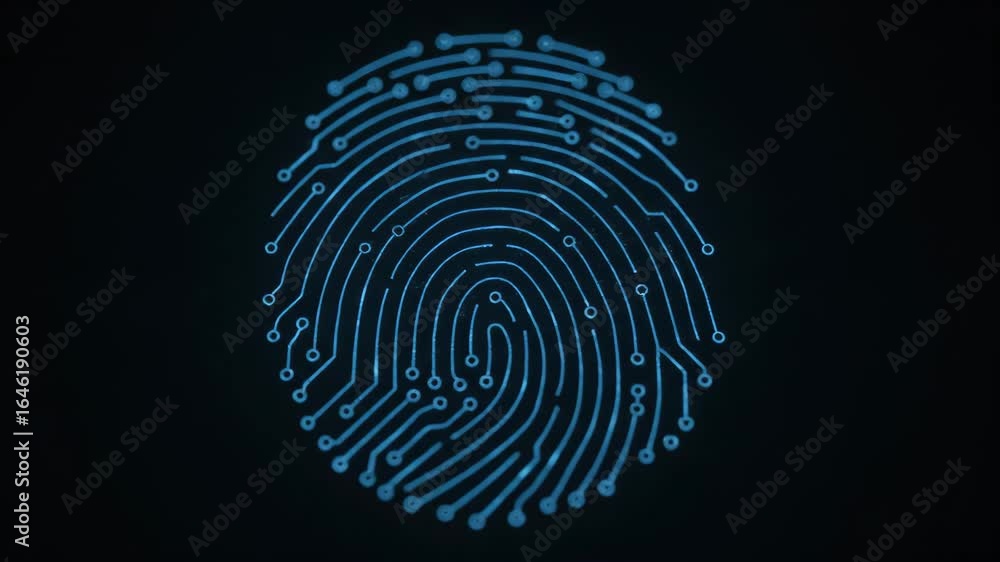 Poster fingerprint transforming into circuit board - a close-up shot reveals a fingerprint morphing into a 
