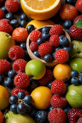 Obraz premium still life composition featuring a variety of fresh, ripe fruits and berries 