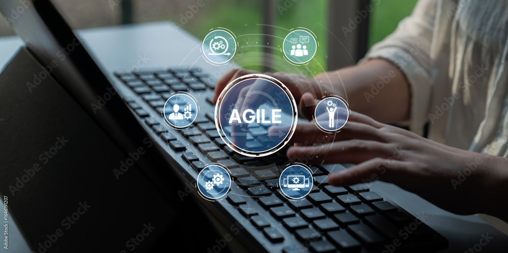 Poster agile project management using teams and agile planning for agile development. agile enables flexibi