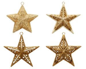 Starfish ornaments gold glitter isolated on a transparent background