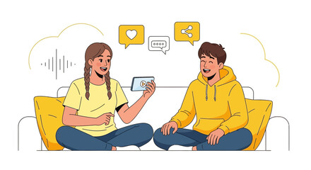 Young people enjoy watching online content together while staying connected with friends