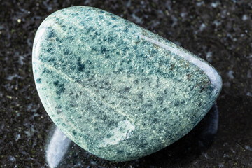 sample of polished green quartzite rock on black