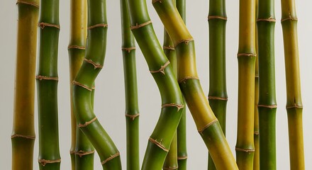 Fototapeta premium Serene Bamboo Grove: A Natural Arrangement in Green and Yellow Tones