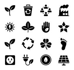 Black eco friendly symbols and icons leaf sprout