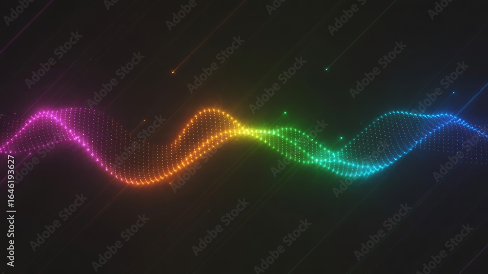 Poster dynamic neon wave of vibrant colors creating a futuristic, abstract design perfect for tech, data, a