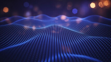Dynamic blue digital data flow visualization with bokeh lights, perfect for technology, innovation, and futuristic concepts