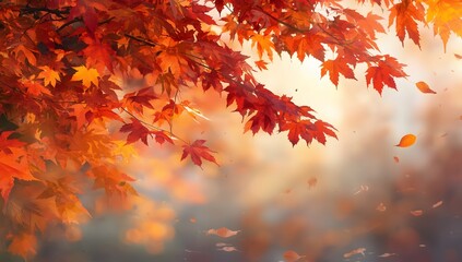  Impressionist Autumn Foliage with Vibrant Reds, Oranges, and Yellows on Soft Pastel Background 