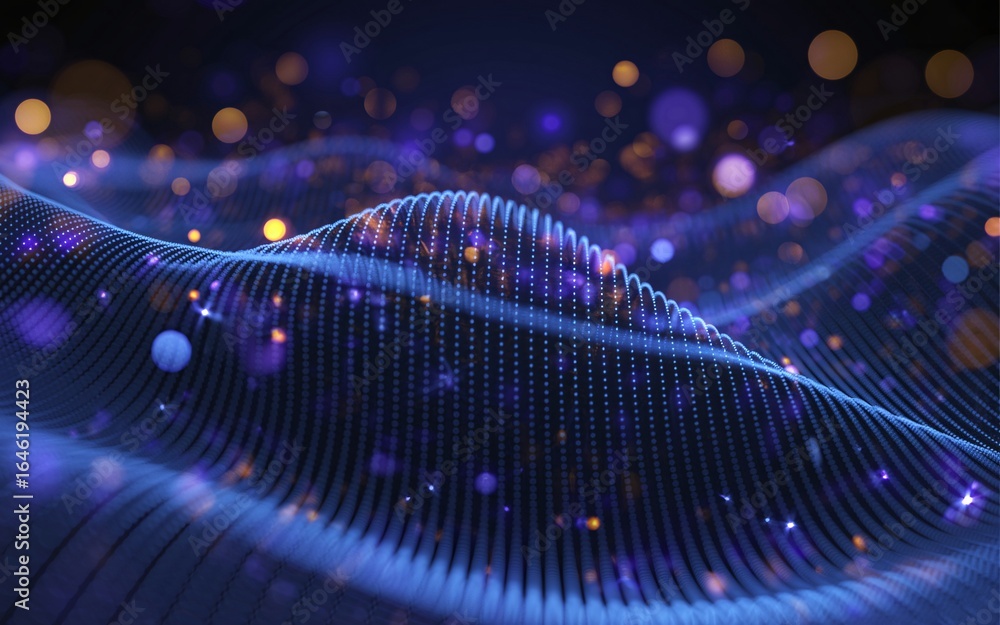 Poster dynamic 3d data visualization with glowing particles, perfect for technology, innovation, and futuri