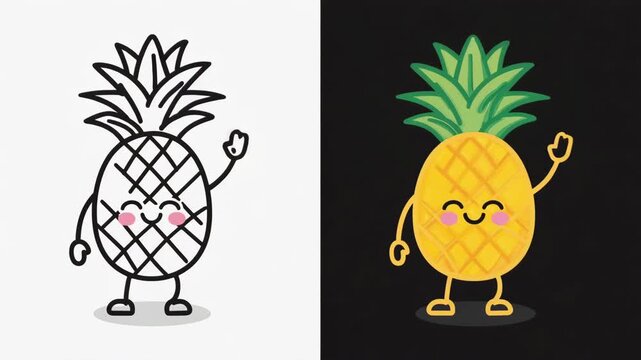 Animation of Pineapples on White and Black Background