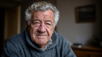 Portrait of senior man showing wrinkles and sun damaged skin