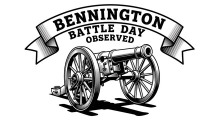 Fototapeta premium Bennington battle day observed with cannon and banner isolated on white background