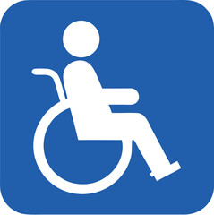 Wheelchair, handicapped or accessibility parking or access sign flat blue vector icon 