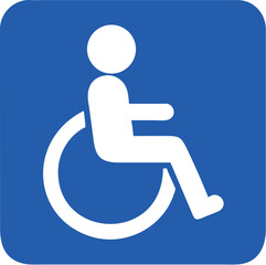 Wheelchair, handicapped or accessibility parking or access sign flat blue vector icon 