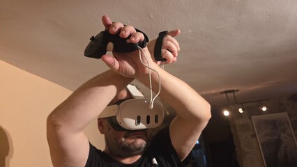 Immersive virtual reality experience with headset and controllers